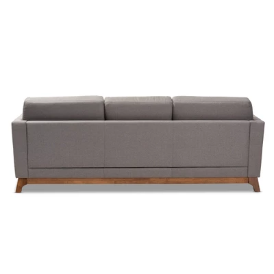 Baxton Studio Sava Fabric Upholstered Walnut Wood 3 Seater Sofa Gray - BaxtonStudio 6 Baxton Studio Sava Fabric Upholstered Walnut Wood 3 Seater Sofa Gray - BaxtonStudio - Image 6