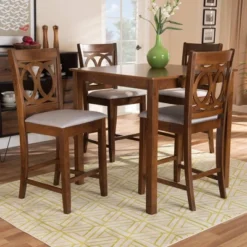 5pc Lenoir Upholstered Wood Pub Counter Height Dining Set Gray/Walnut - Baxton Studio -Outlet Baxton Studio Store GUEST 0099ec6d 86fd 42e0 8f7c da8c573233a6