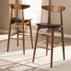 Set Of 2 Flora Mid-Century Modern Walnut Finished Wood Upholstered Barstools Black - Baxton Studio -Outlet Baxton Studio Store GUEST 00d7f6c0 204a 4a2d 84e6 a795710c1e81
