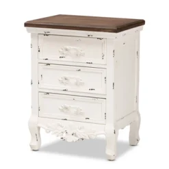 Levron And Antique Wood 3 Drawer Nightstand Walnut Brown/Antique White - Baxton Studio -Outlet Baxton Studio Store GUEST 01ae0a13 cd40 4a5c 991b 1285334aea98
