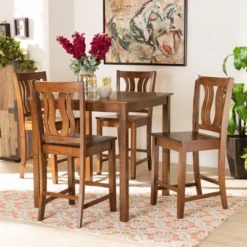 5pc Fenton Wood Pub Dining Set Walnut/Brown - Baxton Studio -Outlet Baxton Studio Store GUEST 022d30b0 caf5 468f b6ec c52ed0669d7d