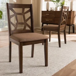 Set Of 2 Abilene Midcentury Fabric Upholstered And Walnut Finished Dining Chairs Brown - Baxton Studio -Outlet Baxton Studio Store GUEST 02325760 2b35 48e6 af5b 26c4480dcf7b