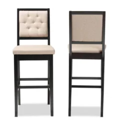2pc Gideon Fabric Upholstered And Wood Barstool Set Sand/Dark Brown - Baxton Studio