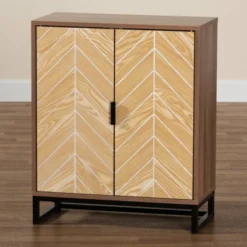 Josephine Two-Tone Wood And Metal 2 Door Storage Cabinet Walnut Brown/White/Black - Baxton Studio -Outlet Baxton Studio Store GUEST 0320f248 f47c 4c98 a627 a0d96131b28d