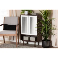 2 Door Meike Two-Tone Wood Shoe Cabinet Walnut/White - Baxton Studio -Outlet Baxton Studio Store GUEST 0399f20b f099 4163 9b32 6b156fc599fc