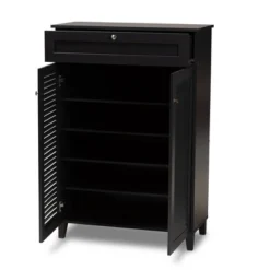 Shelf Wood Shoe Storage Cabinet With Drawer Coolidge Black - Baxton Studio