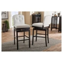 Set Of 2 Ginaro Faux Leather Button Tufted Upholstered Swivel Barstools White - Baxton Studio -Outlet Baxton Studio Store GUEST 04707773 afb7 44d4 ad10 0c70cd2e0d66