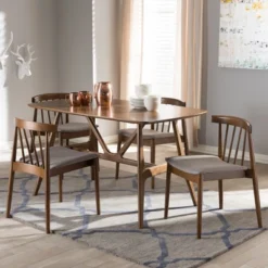 5pc Wyatt Midcentury Modern Walnut Wood Dining Set Beige/Brown - Baxton Studio -Outlet Baxton Studio Store GUEST 0485dc86 a81e 46d6 9051 d7740eb7f591
