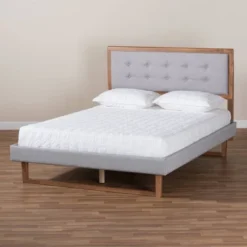 Full Livinia Fabric Upholstered Wood Platform Bed Light Gray/Ash Walnut - Baxton Studio -Outlet Baxton Studio Store GUEST 049a424d 1917 4e3f 9c8d 0404b28a2eac