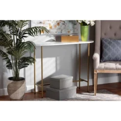 Samuel Metal Console Table With Faux Marble Tabletop Gold - Baxton Studio -Outlet Baxton Studio Store GUEST 04a72dfa a1ad 4825 bf64 e51cfd17fea4