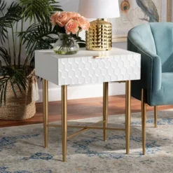 Marcin Wood And Metal 1 Drawer Nightstand White/Gold - Baxton Studio -Outlet Baxton Studio Store GUEST 04e7a742 ff86 4181 82c8 95a522de5a09
