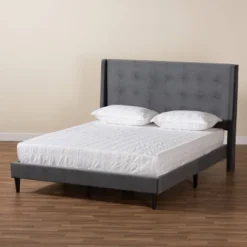 Gothard Velvet Fabric Upholstered And Wood Platform Bed - Baxton Studio -Outlet Baxton Studio Store GUEST 05555f8e 1b89 437f b593 245cb08e1fd7