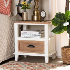 Glynn Wood 1 Drawer Nightstand White/Brown - Baxton Studio -Outlet Baxton Studio Store GUEST 0557dc81 0213 46b9 bc89 93f5048e2c83