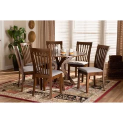 7pc Dining Set Wood And Lore Fabric Upholstered And Wood Gray/Walnut - Baxton Studio -Outlet Baxton Studio Store GUEST 05a30ff5 3328 460a bd64 732a9f4b9d2c