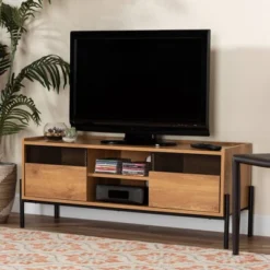 Tasman Wood And Metal 2 Door TV Stand For TVs Up To 45" Natural Brown/Black - Baxton Studio -Outlet Baxton Studio Store GUEST 05f26784 58c3 408d 9dff 136b334b46dd