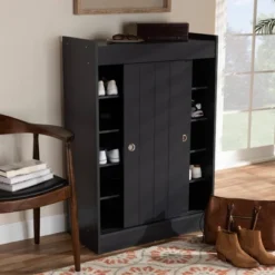 2 Door Leone Finished Wood Entryway Shoe Storage Cabinet Black - Baxton Studio -Outlet Baxton Studio Store GUEST 0611fa15 07f6 4278 91be cb0db34930db