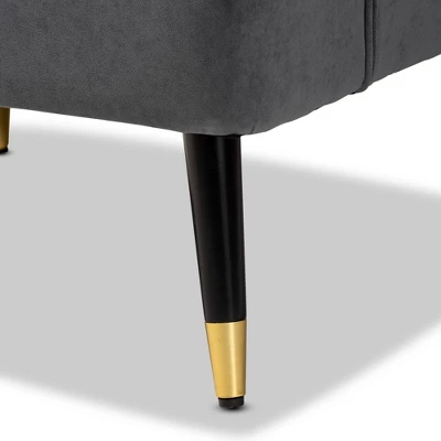 Ellard Velvet Fabric Upholstered Two-Tone Wood Accent Chair Gray/Dark Brown - Baxton Studio 7 Ellard Velvet Fabric Upholstered Two-Tone Wood Accent Chair Gray/Dark Brown - Baxton Studio - Image 7