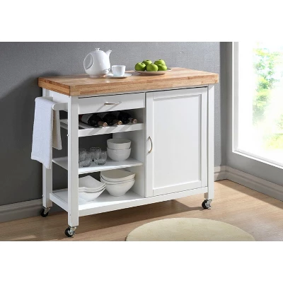 Denver Modern Kitchen Cart White - Baxton Studio 1 Denver Modern Kitchen Cart White - Baxton Studio
