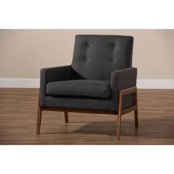 Perris Fabric Upholstered Walnut Wood Lounge Chair - Baxton Studio -Outlet Baxton Studio Store GUEST 071367cd 2a5b 4548 bfd3 14635249dc73