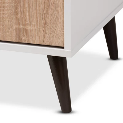 Bastien Light Oak 6 Shelf TV Stand For TVs Up To 60" White/Brown - Baxton Studio 7 Bastien Light Oak 6 Shelf TV Stand For TVs Up To 60" White/Brown - Baxton Studio - Image 7