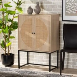 Ardon Bohemian Wood And Metal 2 Door Storage Cabinet With Rattan Light Brown/Black - Baxton Studio -Outlet Baxton Studio Store GUEST 079202e3 aa6f 4241 87aa 4d07a207be45