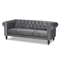 Emma Velvet Upholstered Button Tufted Chesterfield Sofa - Baxton Studio -Outlet Baxton Studio Store GUEST 07d40c38 d5d8 425c 93d4 a660c9f5d6ad
