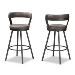 Set Of 2 Arcene Antique Faux Leather Swivel Barstools Gray/Black - Baxton Studio
