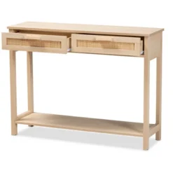 Sebille Wood With Natural Rattan 2 Drawer Console Table Light Brown - Baxton Studio