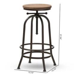 Baxton Studio Aline Wood And Rust Finished Steel Adjustable Swivel Barstool Brown - BaxtonStudio