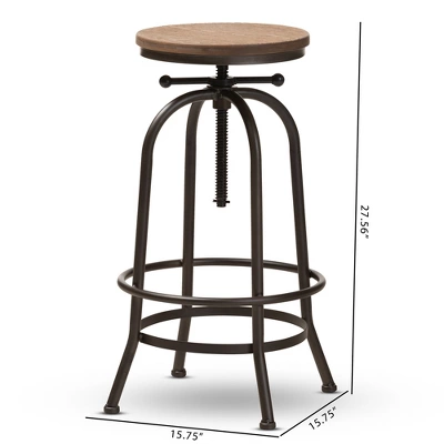 Baxton Studio Aline Wood And Rust Finished Steel Adjustable Swivel Barstool Brown - BaxtonStudio 1 Baxton Studio Aline Wood And Rust Finished Steel Adjustable Swivel Barstool Brown - BaxtonStudio