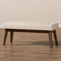 Elia Mid Century Modern Walnut Wood Fabric Button Tufted Bench - Baxton Studio -Outlet Baxton Studio Store GUEST 091deb39 3b4c 473d a3da cdabf8e983ac