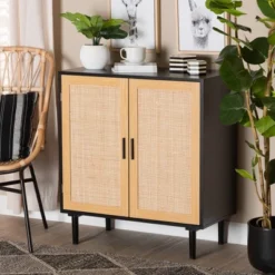 Maureen Wood And Rattan 2 Door Storage Cabinet Espresso/Natural Brown - Baxton Studio -Outlet Baxton Studio Store GUEST 0925b722 09e5 4351 b88f 0470d675070b