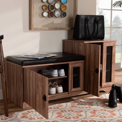 2 Door Valina Faux Leather Wood Shoe Storage Bench With Cabinet Brown - Baxton Studio 4 2 Door Valina Faux Leather Wood Shoe Storage Bench With Cabinet Brown - Baxton Studio - Image 4