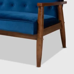 Sorrento Velvet Upholstered Wooden 3 Seater Sofa Navy Blue/Brown - Baxton Studio -Outlet Baxton Studio Store GUEST 0b31ea2b 56c2 42d2 8d95 002309fb7ac8