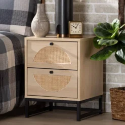 Ardon Bohemian Wood And Metal 1 Drawer Nightstand With Rattan Light Brown/Black - Baxton Studio -Outlet Baxton Studio Store GUEST 0b6216ec 1c39 473a 9f0e 0ec91fc33f08