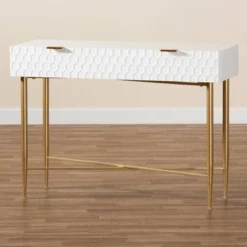Galia Wood And Metal 1 Drawer Console Table White/Gold - Baxton Studio -Outlet Baxton Studio Store GUEST 0b721164 006b 4ffe ba70 fac41c9f5c61