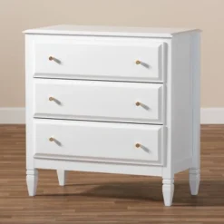 3 Drawer Naomi Wood Bedroom Chest White/Gold - Baxton Studio -Outlet Baxton Studio Store GUEST 0b8ad4aa 817c 4a5a 816a 71b399896835