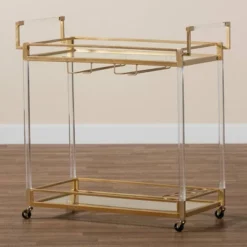Savannah Metal And Glass Wine Cart Gold/Clear - Baxton Studio -Outlet Baxton Studio Store GUEST 0c5d8a5a bd99 42d9 82d6 ee43a13a79f4