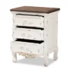 Levron And Antique Wood 3 Drawer Nightstand Walnut Brown/Antique White - Baxton Studio