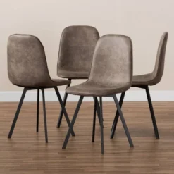Set Of 4 Filicia Imitation Leather Upholstered Metal Dining Chairs Gray/Brown - Baxton Studio -Outlet Baxton Studio Store GUEST 0c91718f 53ae 4610 be66 ada53192d372