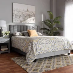 Clare Velvet Panel Bed With Tufted Headboard - Baxton Studio -Outlet Baxton Studio Store GUEST 0cc7488f 7ffc 4f8b b0ad 9da01c7ae879