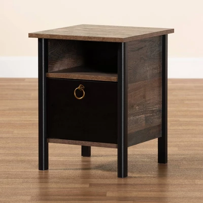 Vaughan Two-Tone Rustic Finished Wood Nightstand Walnut - Baxton Studio 6 Vaughan Two-Tone Rustic Finished Wood Nightstand Walnut - Baxton Studio - Image 6
