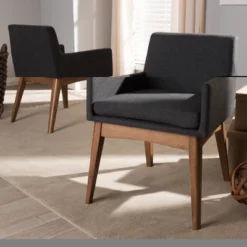 Set Of 2 Nexus Mid Century Modern Walnut Wood Fabric Upholstered Dining Armchair - Baxton Studio -Outlet Baxton Studio Store GUEST 0dd4e27f 1ba7 48de 878b 32c54c4595ea