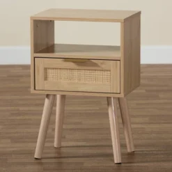 Emmett Wood 1 Drawer End Table Light Brown/Gold - Baxton Studio -Outlet Baxton Studio Store GUEST 0dfc9dd0 3cfb 45e0 8e05 81450294616c