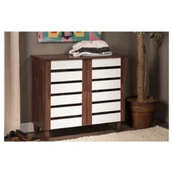 Gisela Two-Tone Shoe Cabinet With 2 Doors Oak/White - Baxton Studio -Outlet Baxton Studio Store GUEST 0e38a380 2b76 4de0 aa39 a22fda14692b