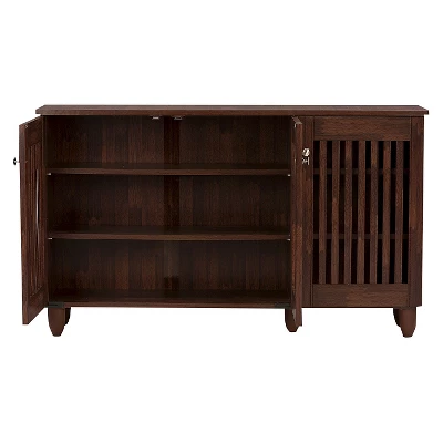 Fernanda Modern And Contemporary 3-Door Wooden Entryway Shoes Storage Wide Cabinet - Oak Brown - Baxton Studio 2 Fernanda Modern And Contemporary 3-Door Wooden Entryway Shoes Storage Wide Cabinet - Oak Brown - Baxton Studio - Image 2