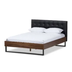 Mitchell Rustic Industrial Walnut Wood Black Faux Leather Metal Platform Bed Dark Bronze - Baxton Studio -Outlet Baxton Studio Store GUEST 0ef81f32 2348 42d1 8100 c6fe76408ef9