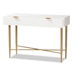 Galia Wood And Metal 1 Drawer Console Table White/Gold - Baxton Studio