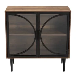 Carter Wood And Metal 2 Door Sideboard Dining Cabinet Walnut Brown/Black - Baxton Studio