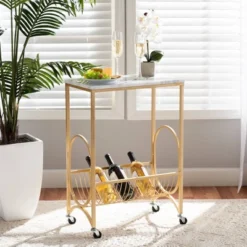 Jacek Metal Wine Cart With Marble Tabletop Gold - Baxton Studio -Outlet Baxton Studio Store GUEST 1043db00 9c5b 4936 8fa8 eb3b6b0919cd